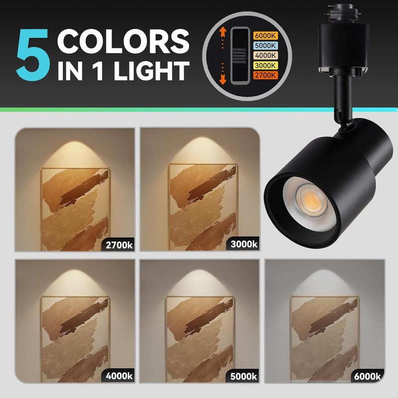 AIBISOD 5-Color H Track Lighting Heads, 10W Dimmable LED Track Light Heads, 2700K-6000K Flexible Track Light Replacement Heads Kitchen Track Lighting Fixtures Accent Art Task, CRI90+24° Black 4-Pack - Image 2